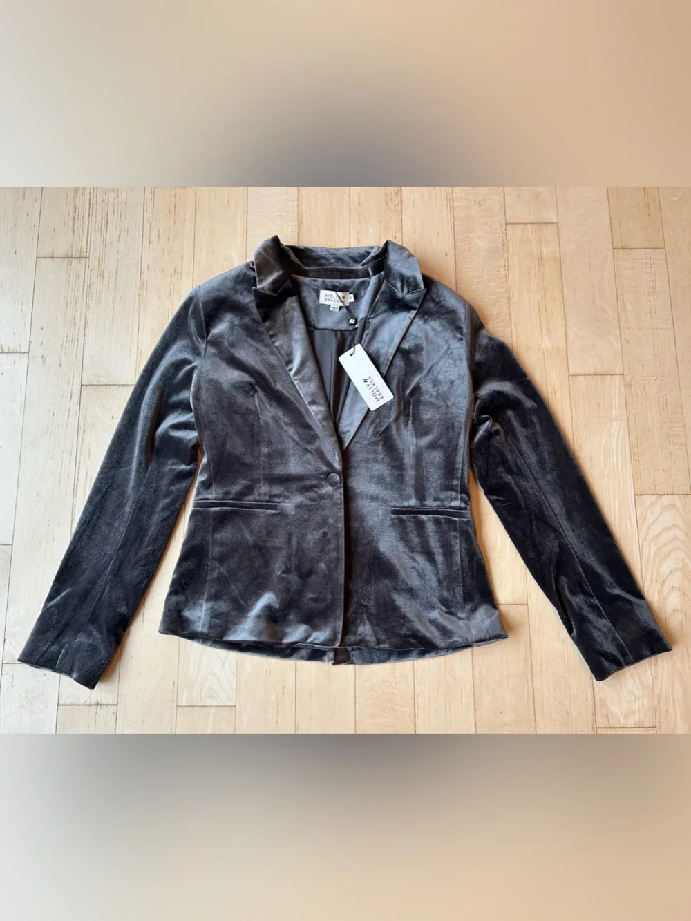 Molly Bracken Velvet Woven Jacket Blazer Gray Size Medium NWT